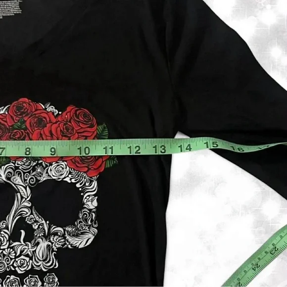 Whimsygoth Black Rose Skull Graphic Long Sleeve Top - Picture 4 of 7